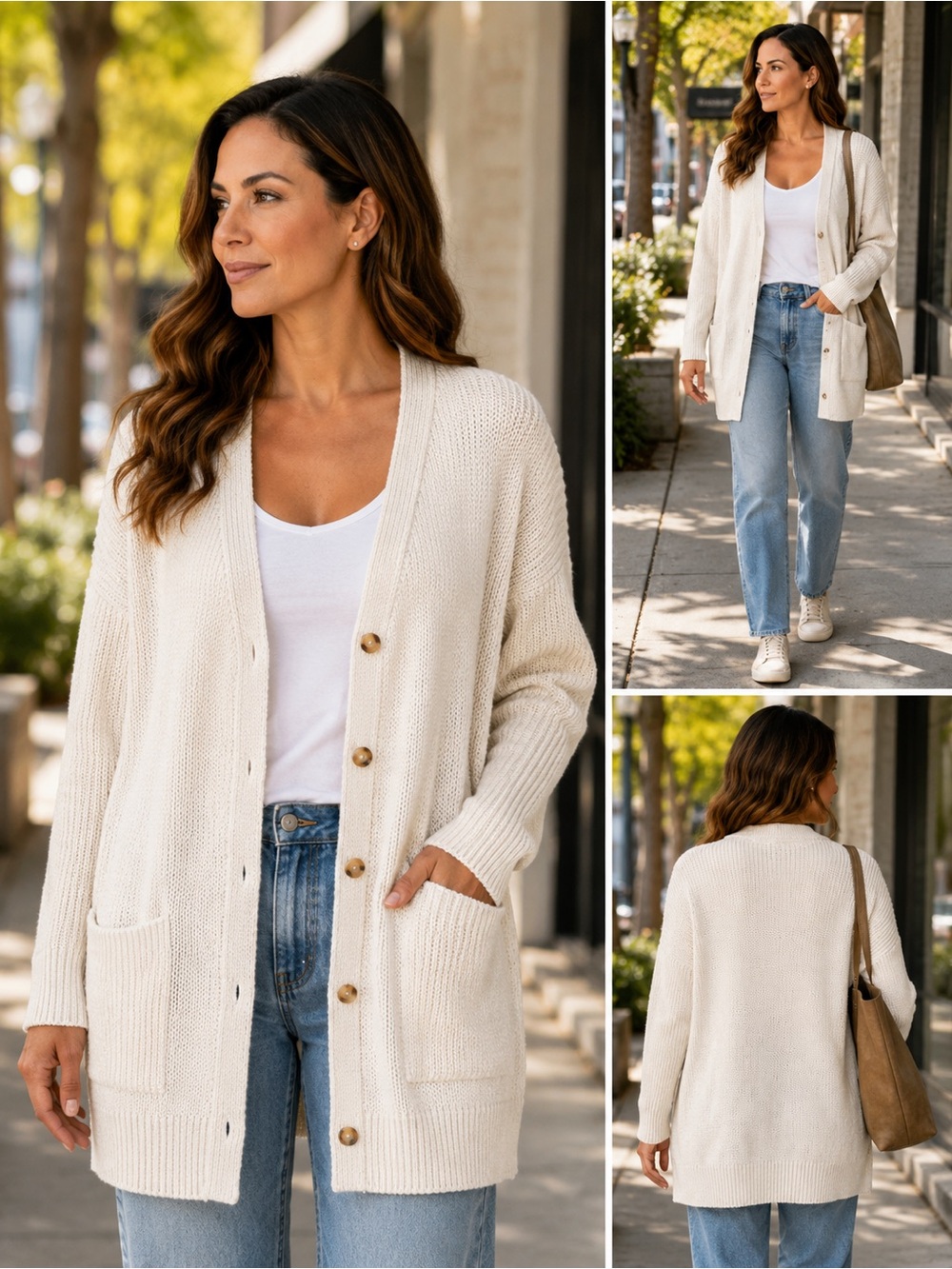 Hudson Jeans Cream Button-Front V-Neck Cardigan